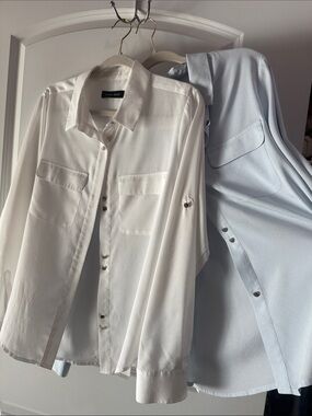 Ivanka Trump White and Light Blue Button-Down Blouses